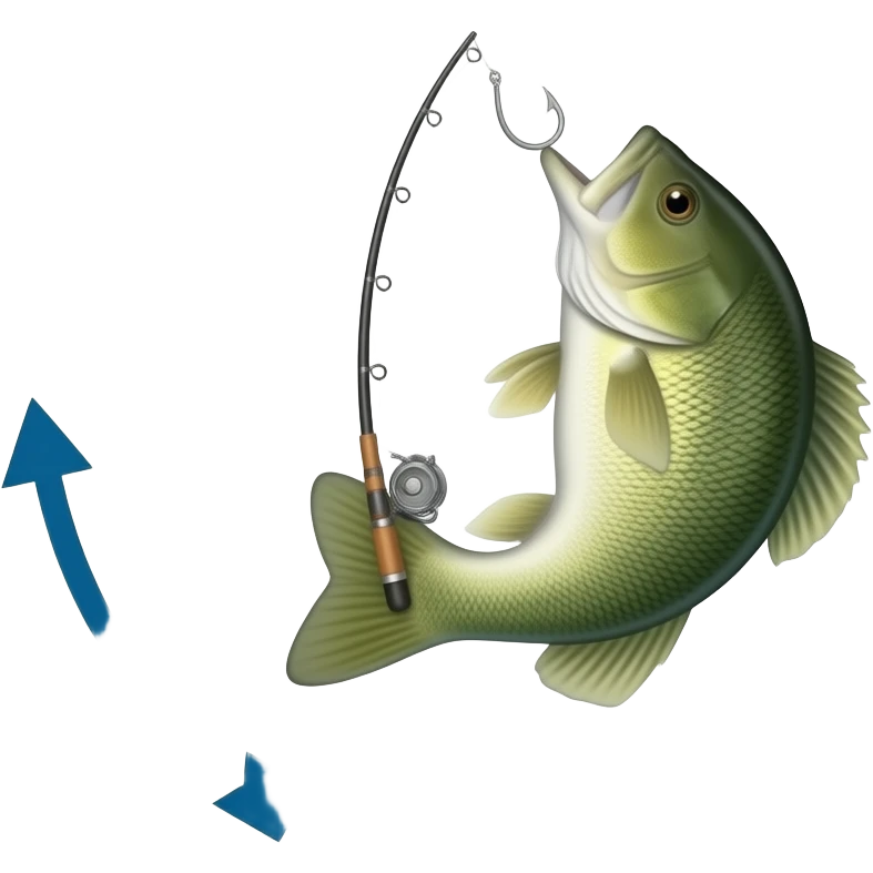 a fishing rod with a bass on the end of the hook and arrows going in a circle emoji