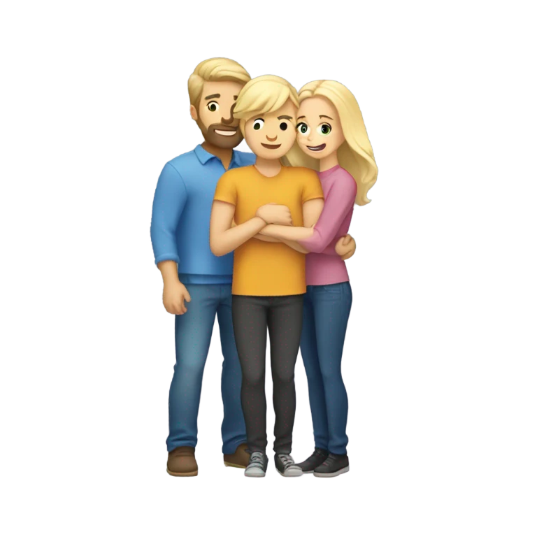 blonde couple hugging, a man with a blonde short beard and short blonde hair and a woman with long blonde hair emoji