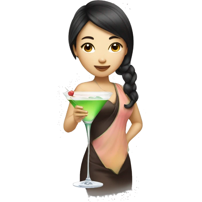 Pretty Asian girl drinking martini emoji