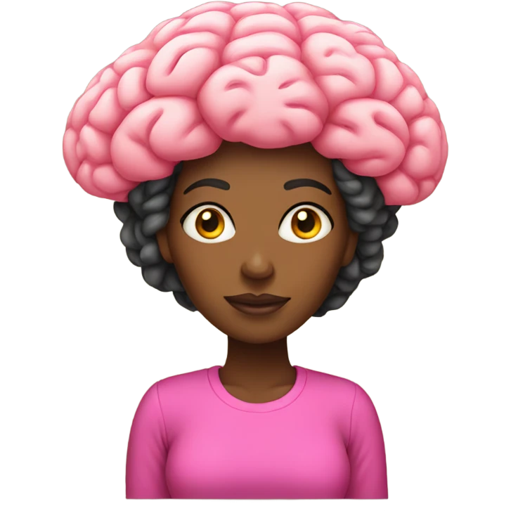 black woman with a huge pink brain. yellow shirt emoji