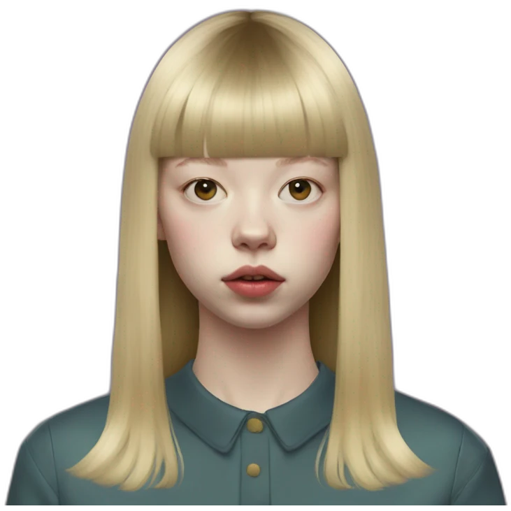 blonde Mia Goth with bangs, avant garde emoji