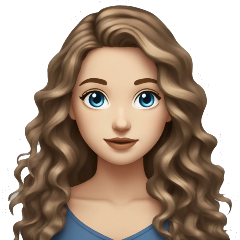 White girl blue eyes with long wavy brown hair with brown highlights balayage  emoji