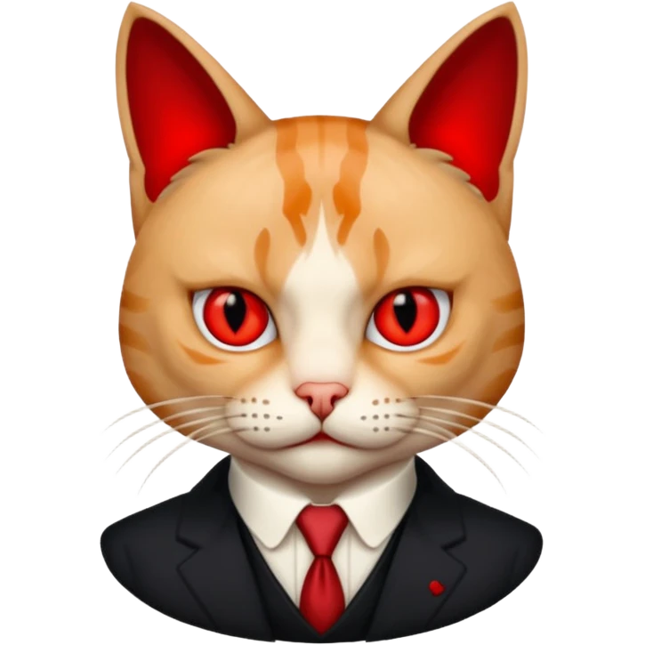 cat corleone mafia, red eyes,RIP emoji