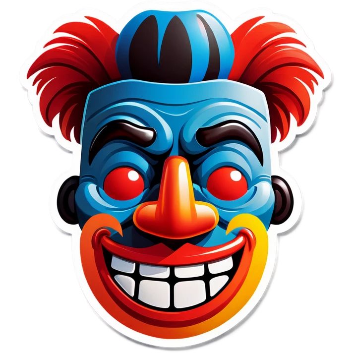 Moai emoji with clown nose and clown hair style and wink  emoji