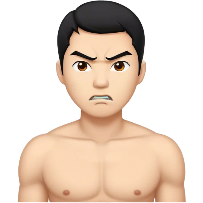 Angry Asian man side view, black hair emoji