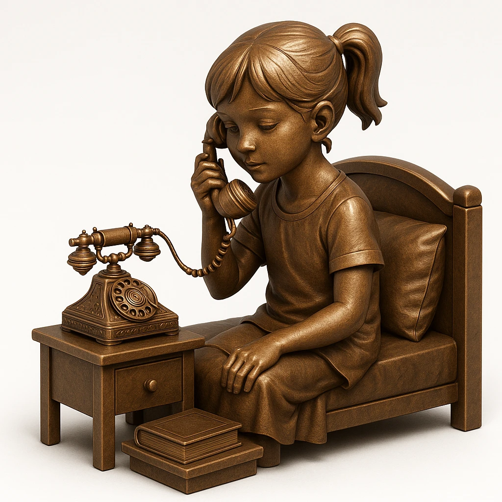 girl talking on telephone in her room emoji