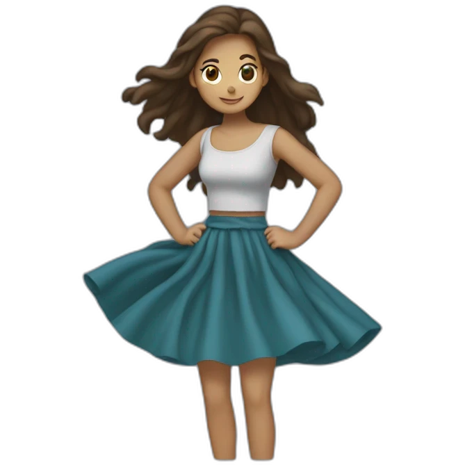 the girl in a skirt is carried by a hurricane emoji