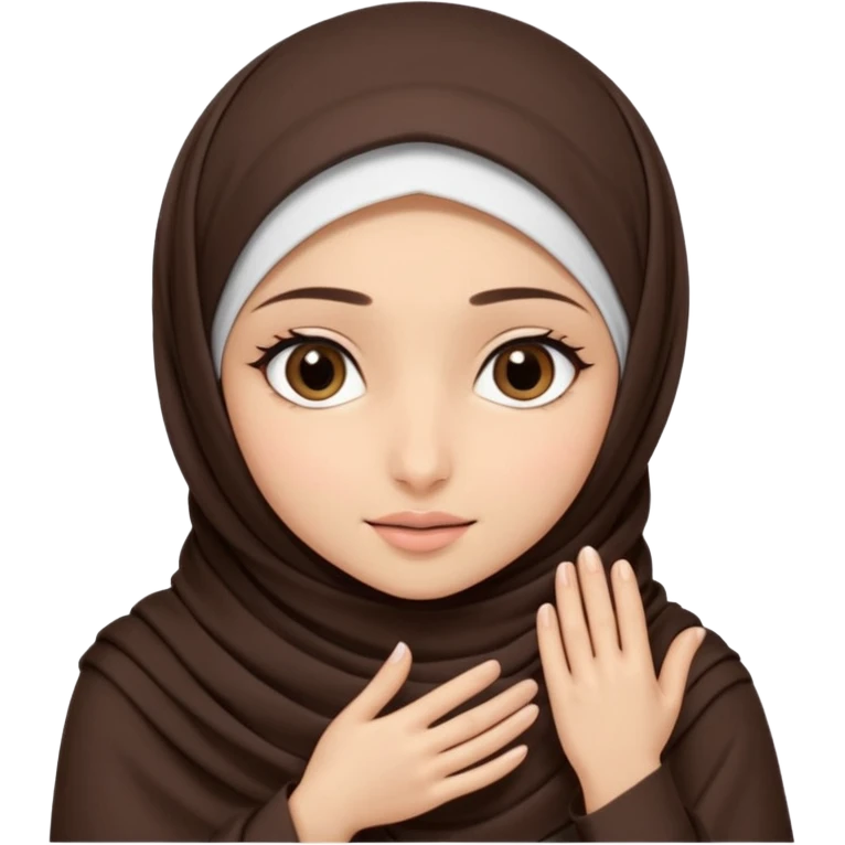 Hijabi girl sitting.     head covered
hands pulling the fabric in
shy-but-dramatic energy
“no cameras pls” but in a cute way
soft + mysterious vibe emoji