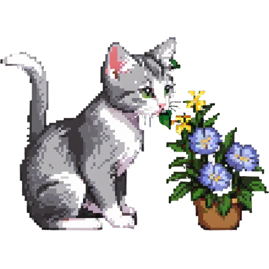 Kitten smells flowers emoji