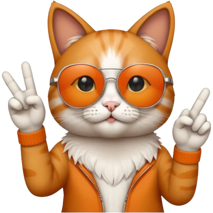a cat wearing sunglasses a saying peace out on his head there would be written peace out and he will do the pose for peace out emoji