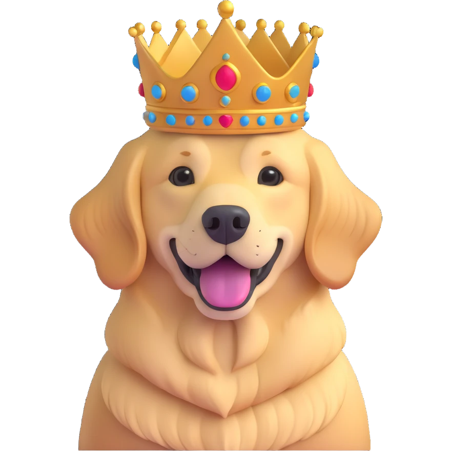 golden retriever wearing a crown emoji