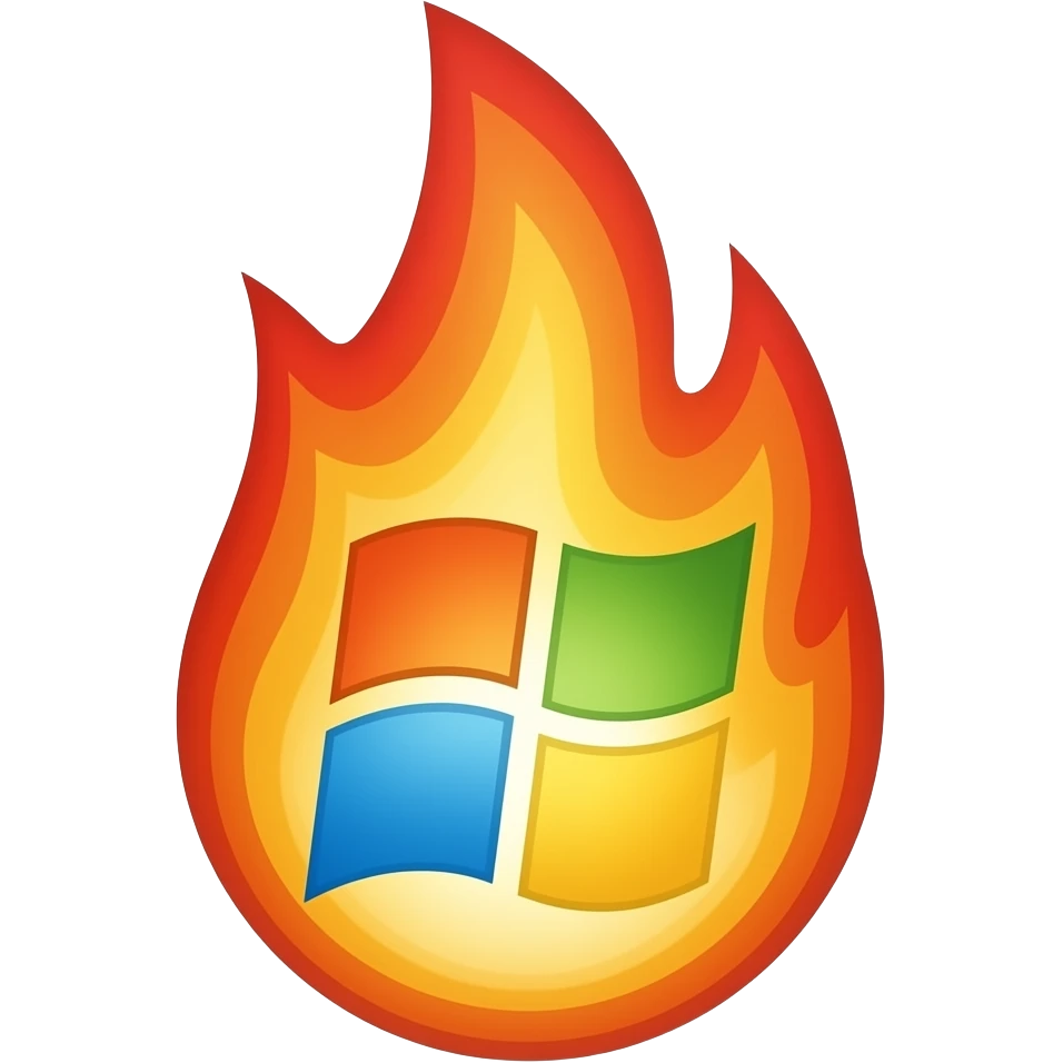 windows logo on fire emoji