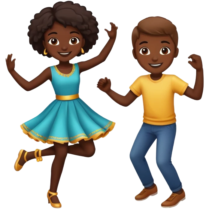 Dark skin girl and boy dancing emoji