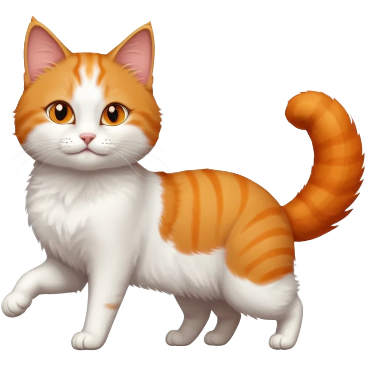 ginger and white cat with orange eyes doing a big extremely long stretch reaching up into the air with arms and legs side by side together straight and overextended whilst lying on its side emoji