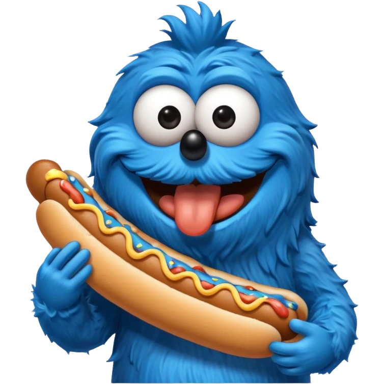Cookie Monster eating long hot dog emoji