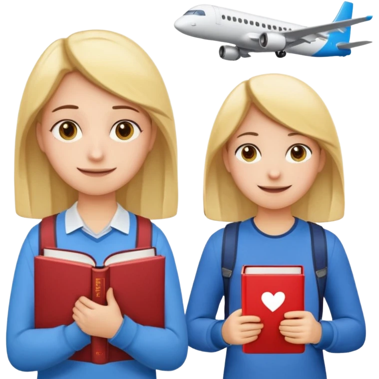 

Left: a stressed, sad student preparing for IELTS, holding books and coffee, tired face, exam stress.

Right: a happy confident student after IELTS, traveling abroad, airplane, university, freedom, smiling.

Style: emoji, clean, simple, white background. emoji