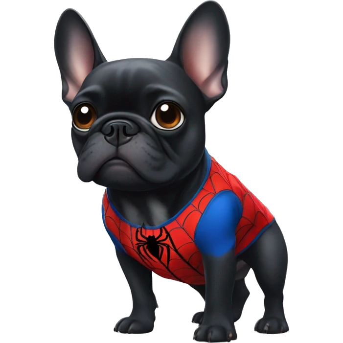 Black French bulldog wearing spiderman outfit emoji