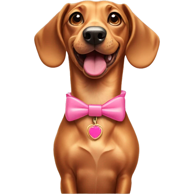 weiner dog wearing collar with pink bow emoji