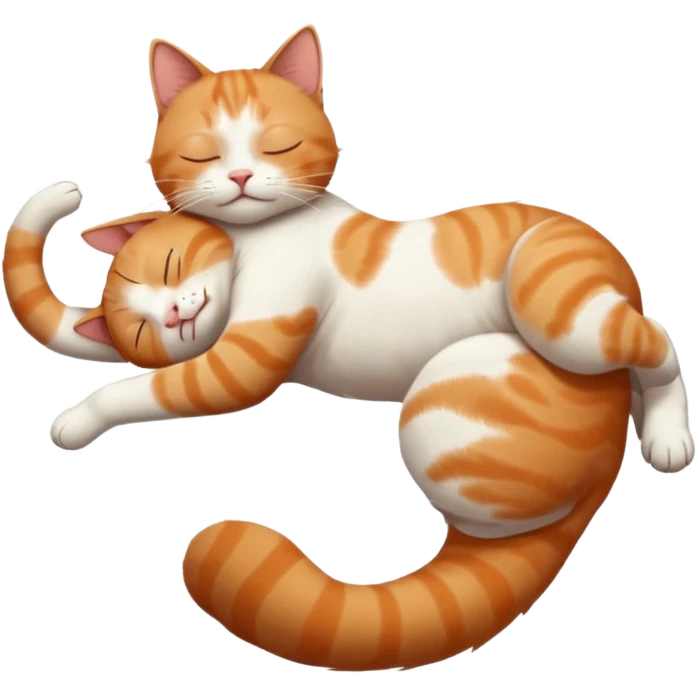 ginger and white small cat in funny positions upside down with eyes closed emoji