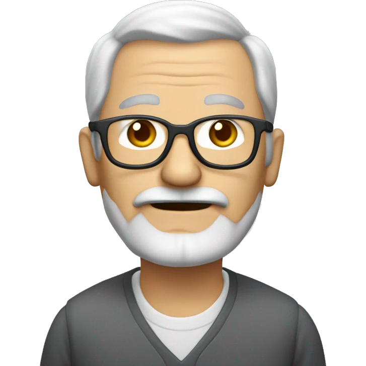old man with gray hair, very receding hairline, gray mustache, glasses, loves coding emoji
