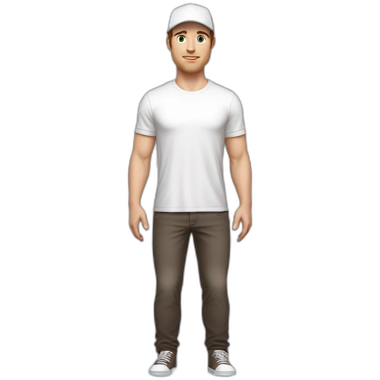 Pale skinned fit Man with dark brown hair in a light gray cap, dark brown jeans, brown polo and white T-shirt keeping a pasted with tape white box into his hands emoji