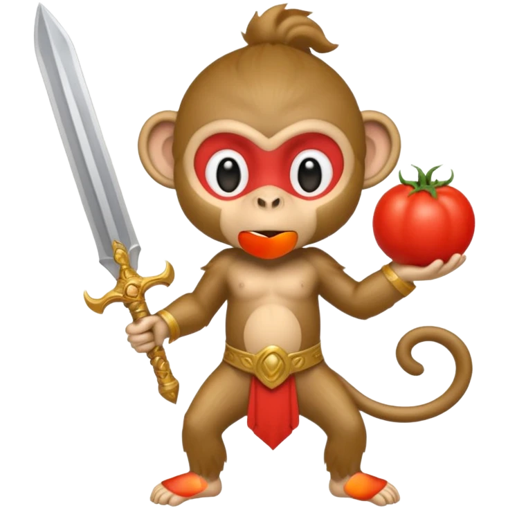 Обезьяна с помидором на голове держит волшебный меч  emoji