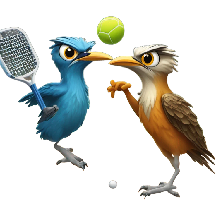 Roadrunner and owl playing pickleball emoji