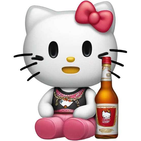 Hello kitty crying with tears holding Hennessy😭  emoji
