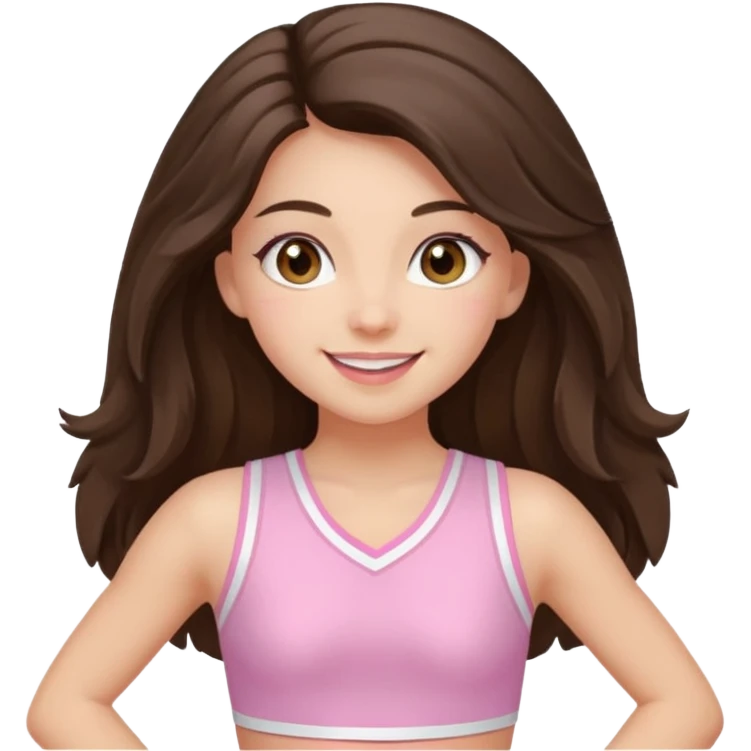 happy long haired brunette girl hazel eyes in light pink cheerleader outfit emoji