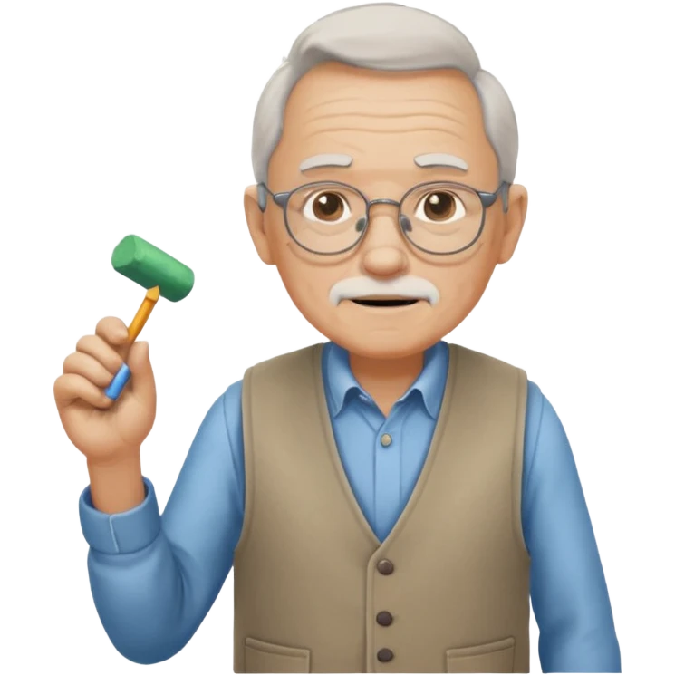 Man teacher: old, wearing vest, wearing glasses, hold chalk on their hand emoji