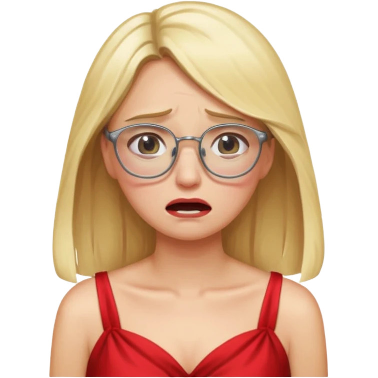 lomg blond woman  crying with glasses with red party wear dress emoji