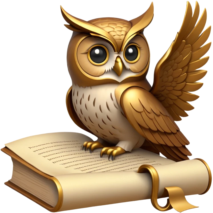 An icon featuring an ancient scroll, a thinker’s bust, and a question mark, symbolizing philosophy. The design includes a wise owl, a book, and abstract symbols, representing deep thought, ethics, and wisdom. Transparent background emoji
