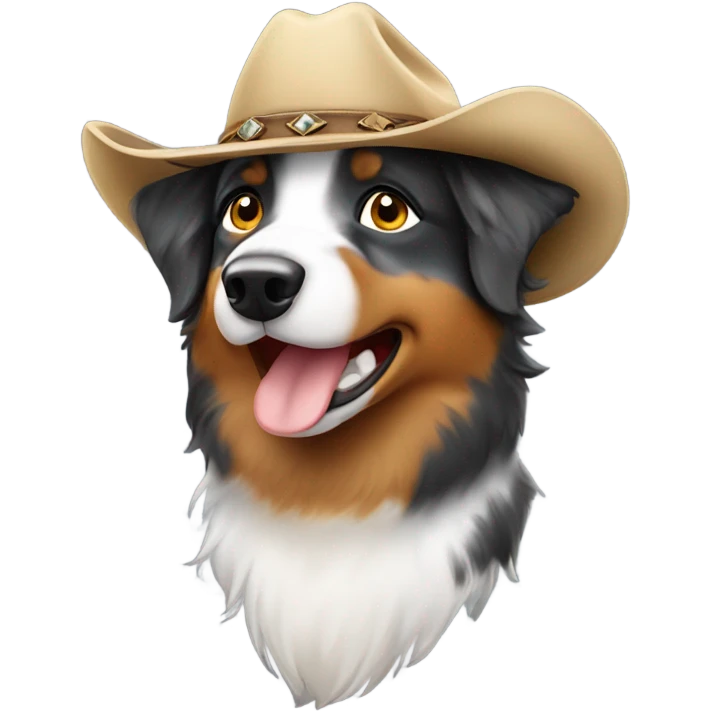 Australian Shepherd wearing a cowboy hat emoji