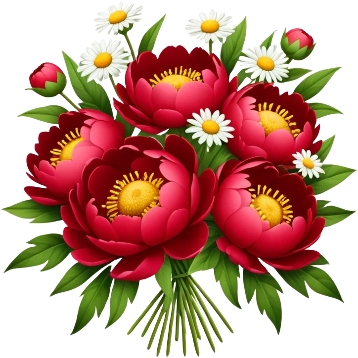 Rote Pfingstrosen und Gänseblümchen emoji