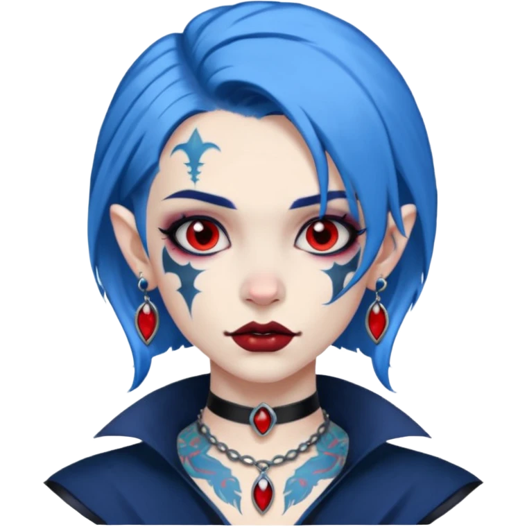 wampire with blue hair and face tattooed and extra big earing emoji