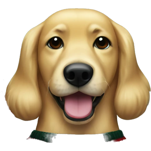 Golden dog with black mouth in Christmas Sweater emoji