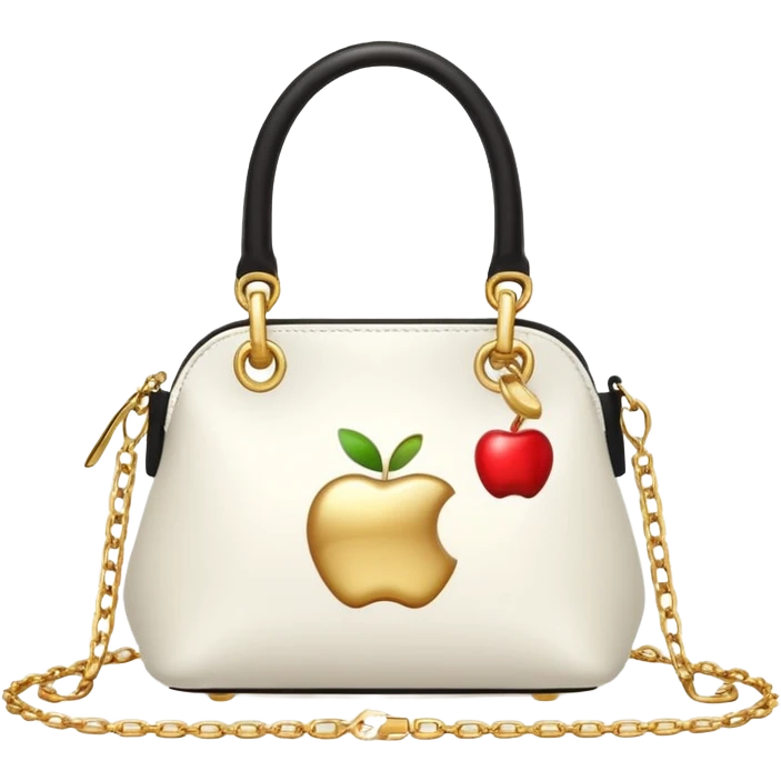 elegant modern white handbag with gold chain strap, Apple emoji style emoji