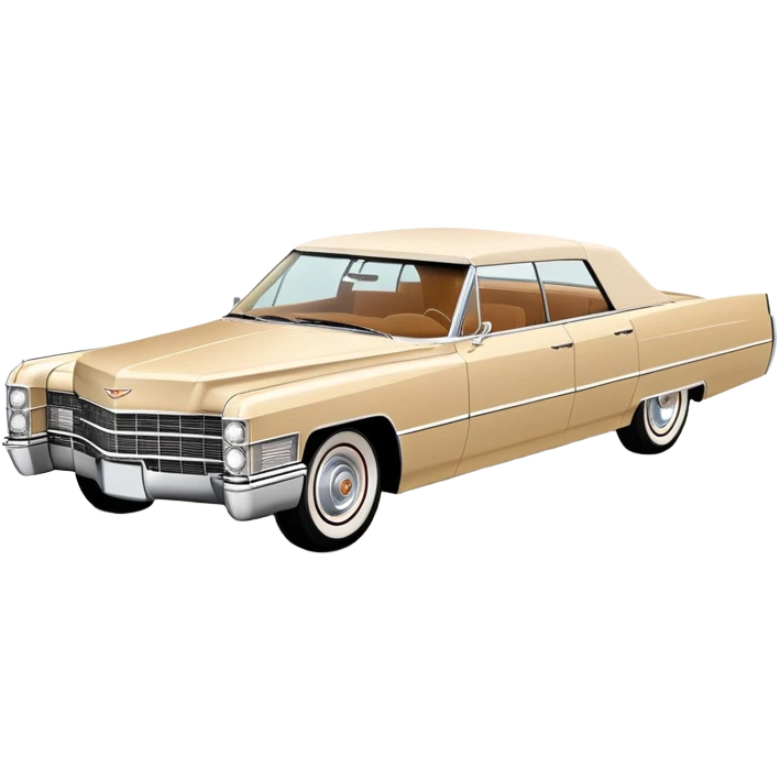 Geometric beige 1966 Cadillac DeVille, reduced to simple shapes, minimalist 30-degree view, basic forms only, Once Upon a Hollywood inspired, iOS emoji style emoji