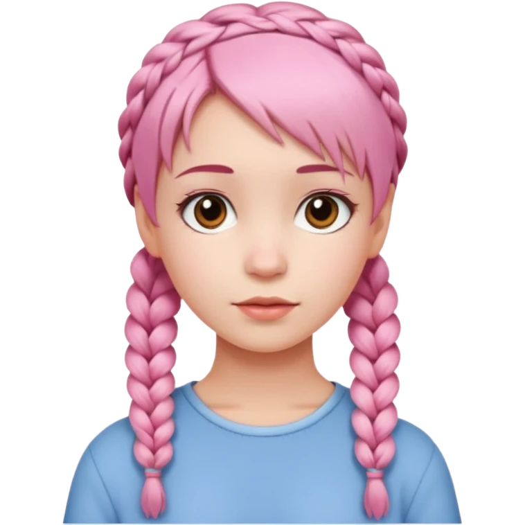 Young woman, short pink hair with braids on both sides, cute style emoji