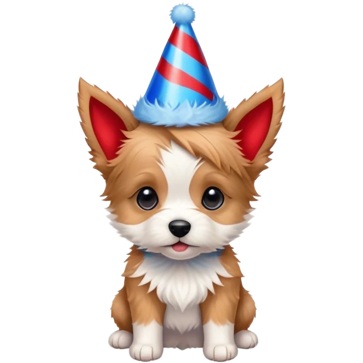 terrier puppy with pointy ears and party hat emoji