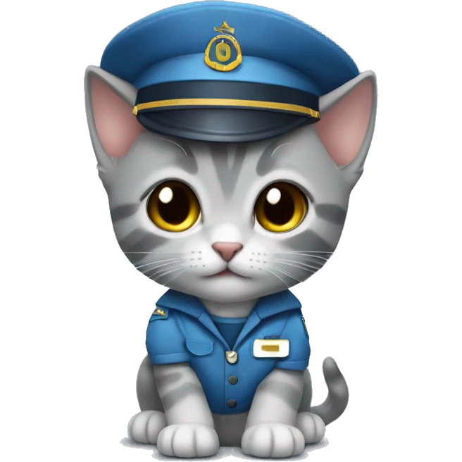 Cute grey kitten wearing a blue pilot‘s uniform emoji