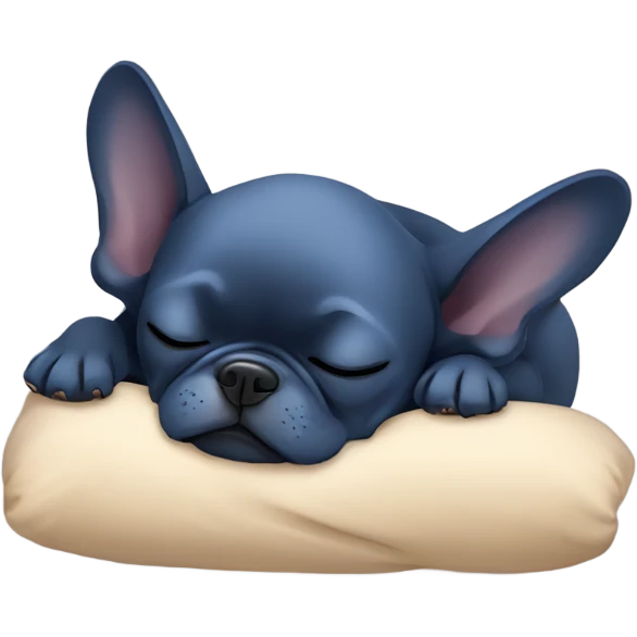 dark blue french bulldog sleeping with zzz text emoji