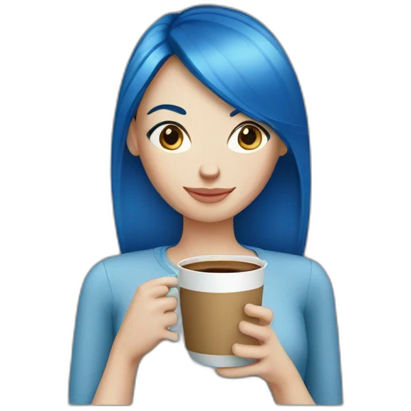 Ginger straight hair and blue eyes woman drinking a coffee  emoji