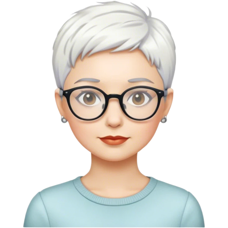 White woman with short pixie white hair glasses emoji