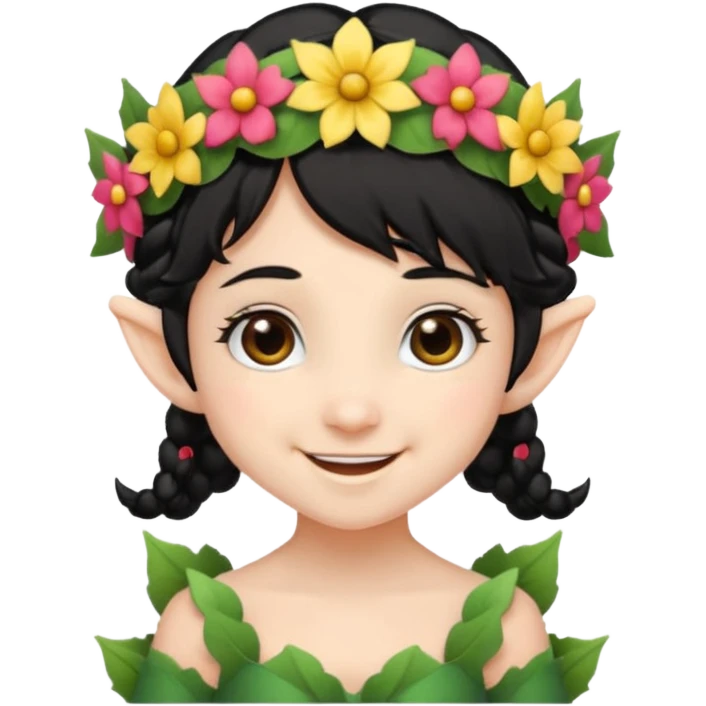 tiny Elf with Flower Crown, curley hair black emoji