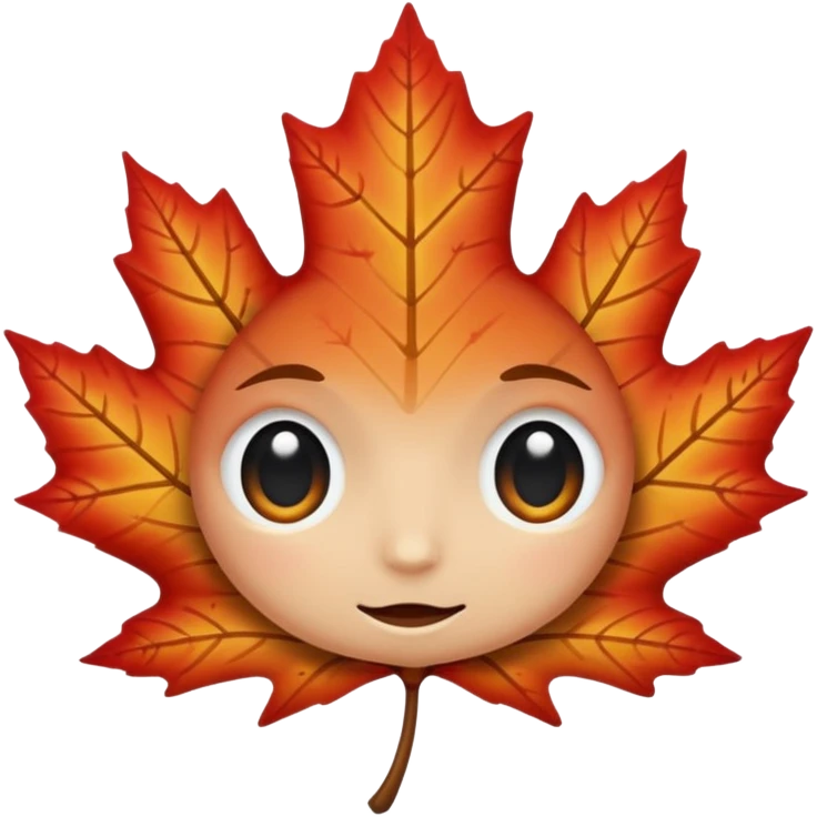 emoji, feuille d'érable couleur vermeille, deux yeux ronds noirs brillants emoji