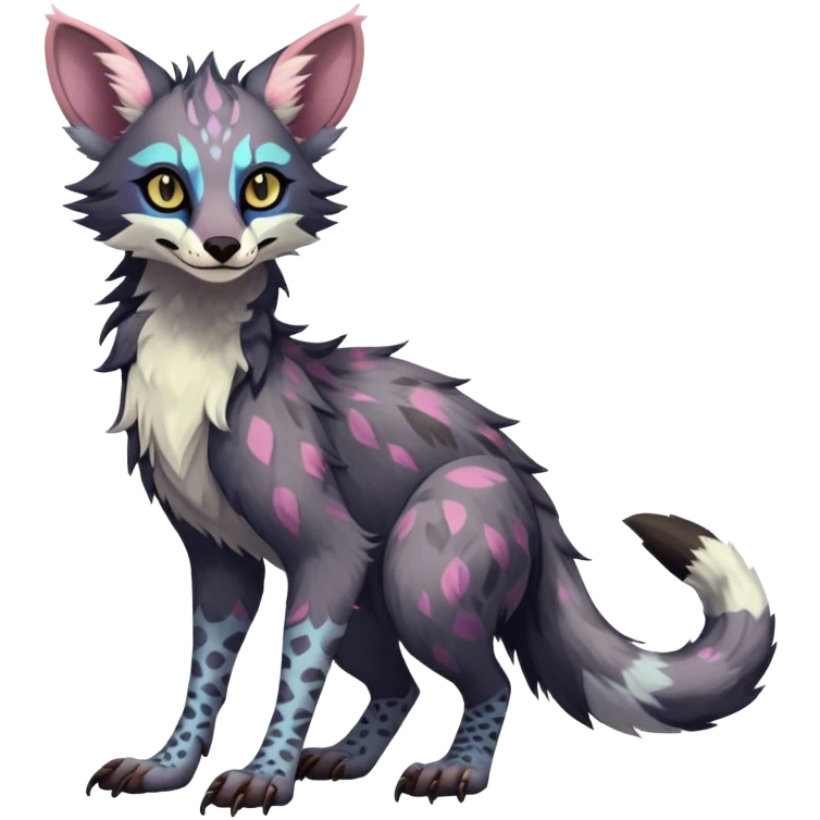 Feral Rare Fantasy dark pastel Vernid-Sergal-Genet-Trico-species by LiLaiRa, random markings, tufted ears, full body emoji