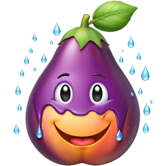 eggplant emoji pumping inside of a crack on a peach emoji with white water drops coming out of it emoji