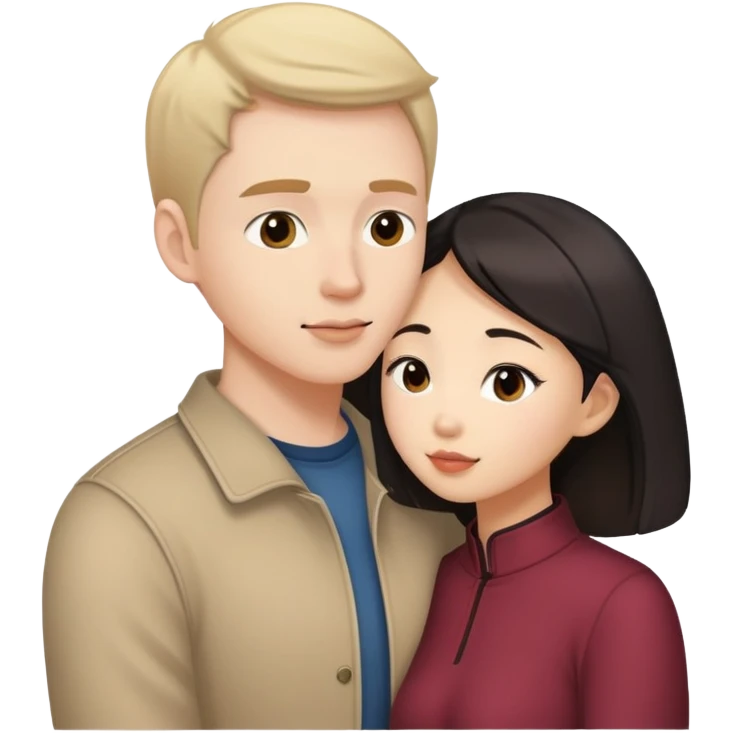 White guy making out with Asian girl emoji