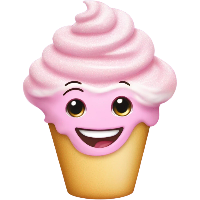 Pink whipped cream with sparkles and a cute face emoji